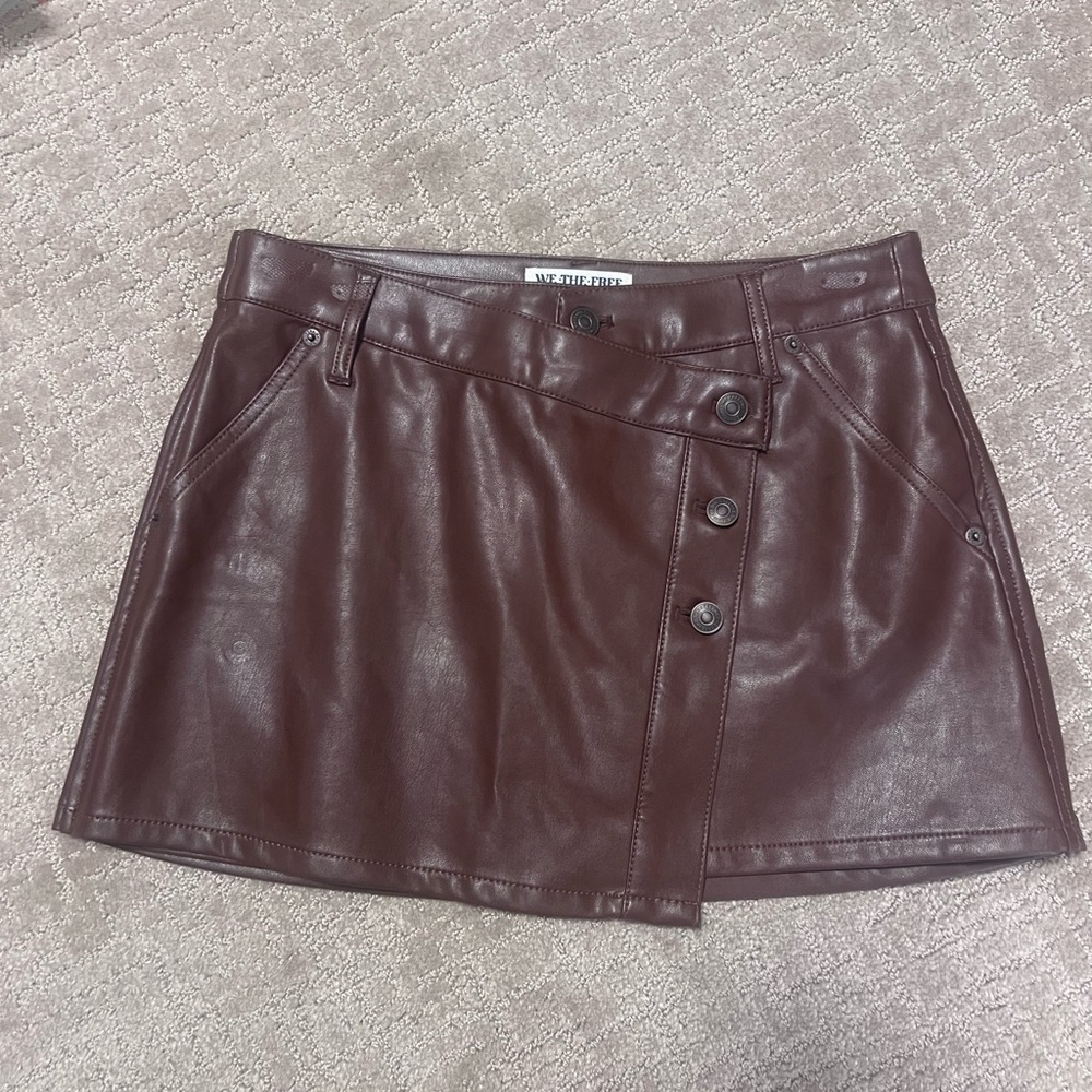 We The Free Dark Brown Leather Mini Skirt